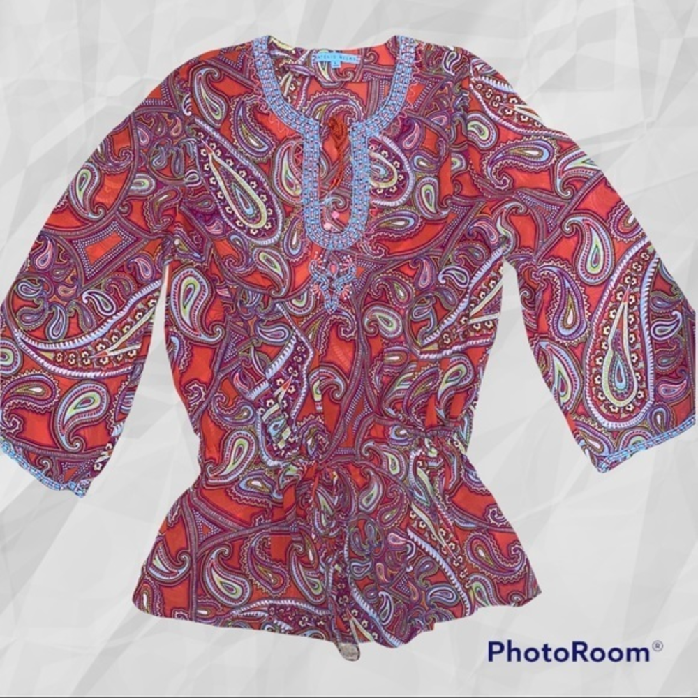 Antonio Melani Orange Teal paisley tunic/cover up Size large